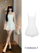 芭蕾风白色吊带连衣裙2023法式复古网纱拼接蓬蓬仙女领证短裙
