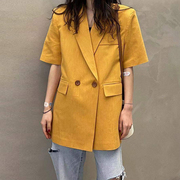 棉麻小西装外套女2023年夏季韩版宽松时尚，休闲高级感短袖西服