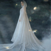 欧美风新娘婚纱外搭披肩斗篷白色带帽长2.5米大拖尾婚礼搭配披风