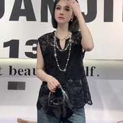 韩系chic设计高级感蕾丝提花坎肩衬衫女2024春夏无袖罩衫上衣
