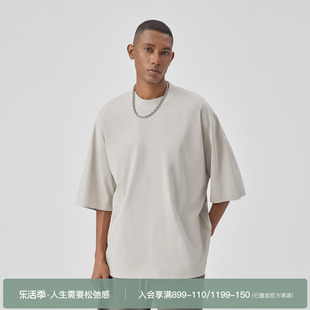 bodydream美式短袖t恤液氨丝光棉男士圆领夏季纯棉，五分袖宽松上衣