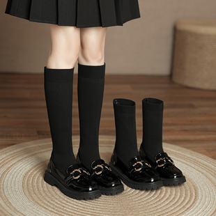 女童马丁长筒靴子2023秋冬款黑色中大童单靴儿童加绒短筒公主袜靴