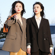 纯色西装外套女小个子23秋冬通勤上衣韩版减龄宽松设计感外套