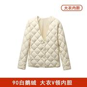 羽绒服女大衣内搭90白鹅绒(白鹅绒)2023冬季新轻薄(新轻薄)保暖内胆短款款修身外套