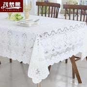 高档高档圆桌长桌茶几正方形，四方花餐白色网纱法式台布，蕾丝餐桌布