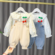 女宝宝春装套装儿童0一1-2-3岁网红女婴儿背带，两件套女童洋气衣服