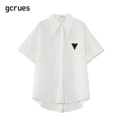 gcrues日系白色衬衫女短袖学院风2024夏季尖领宽松上衣单排扣