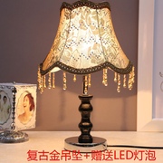 韩式创意简约欧式台灯温馨卧室床头灯时尚创意，装饰灯木艺台灯北欧