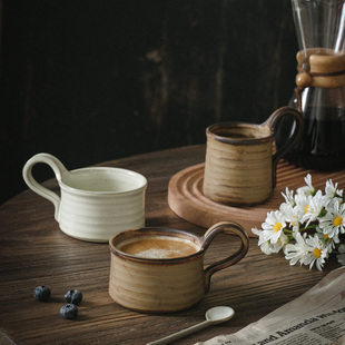 日式复古粗陶瓷手作做旧咖啡杯 马克杯 牛奶杯可微波 早餐酸奶杯
