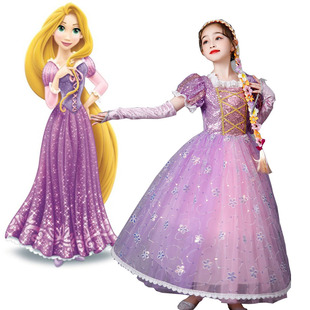 外贸女童长发乐佩苏菲亚公主rapunzel圣诞，新年生日礼服连衣裙