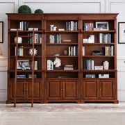 美式实木书柜组合简易带门书橱书房置物柜落地欧式整面墙展示柜