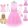 barbie芭比cos服影视同款粉色格子吊带，女童裙cosplay连衣裙夏季新