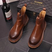 切尔西靴男韩版时尚马丁靴男士套筒，高筒皮鞋内增高休闲潮男短靴子