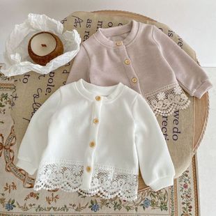 女宝宝春秋装蕾丝拼接长袖，外套婴幼儿针织，开衫新生儿毛线衣服上衣