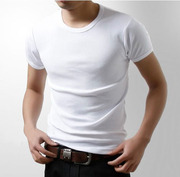 夏季男士t恤短袖 纯色修身紧身弹力韩版纯棉潮T桖半袖打底衫体恤