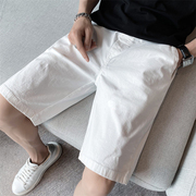 白色牛仔短裤男夏季薄款纯棉直筒修身青年男士P五分裤中裤破洞裤