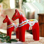 瑞典达拉木马摆件北欧红色马摆件(马，摆件)绿色，创意小木马木质玩具马工艺品