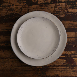 丹麦外贸原单出口复古北欧浅灰白色侘寂仿旧陶瓷餐盘西式牛排沙拉