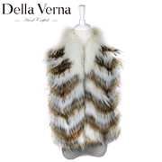 Della Verna蒂维纳貉子毛皮草背心马甲马夹年轻女冬季外套围