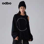 odbo/欧迪比欧休闲气质露肩卫衣′T恤女春季宽松显瘦针织上衣