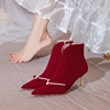冬季婚靴红色秀禾服婚鞋2022年中式结婚新娘鞋加绒高跟短靴女