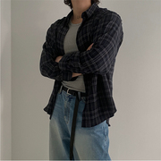 MRDONG韩国男装cozyfit街头慵懒风个性格子复古宽松长袖衬衫