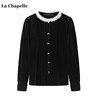 拉夏贝尔/La Chapelle法式复古高级感蕾丝圆领丝绒长袖T恤女衬衫