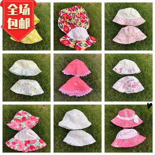 外贸女童宝孩0-14岁棉布帽子玫红，漂亮花朵春夏挡风遮阳渔夫帽