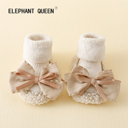 婴儿皮底袜秋冬款，韩国可爱女宝宝蝴蝶结地板袜，儿童加厚保暖鞋袜子