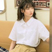 短袖衬衫女日系polo领薄款大学生通勤职业ins潮宽松上衣衬衣夏季