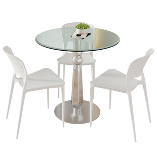 钢化玻璃餐桌玻璃圆桌洽谈桌椅组合会客桌饭桌家用小圆桌子玻璃桌