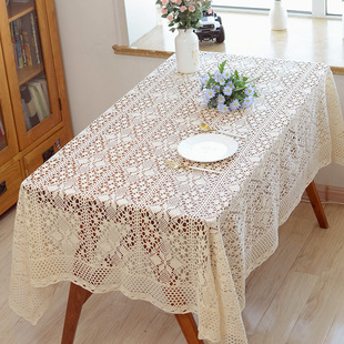 田园镂空棉线编织仿手工，钩针餐桌布台布，茶几蕾丝床头柜盖巾沙发巾