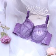 紫色蕾丝文胸大码女全罩杯，200斤侧收副乳薄款光面大胸显小内衣