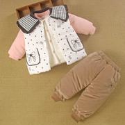 一1岁半女宝宝秋冬装洋气加厚棉衣袄三件套童婴儿服外套装季2
