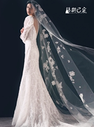 韩式超仙蕾丝头纱新娘长款拖尾主，婚纱头饰影楼造型拍照道具女余爱