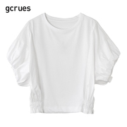 韩系早春穿搭gcrues设计感T恤女装短袖2024年夏季蝙蝠袖上衣