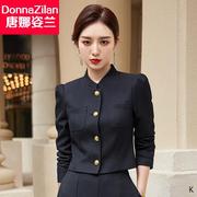 黑色短款小西装外套女2024春秋韩版修身小个子西服半身裙套装