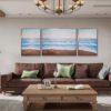 看海手绘油画客厅三联海边风景装饰画沙发背景墙，现代简约挂画