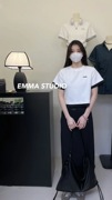 EMMA 休闲运动卫衣套装女夏韩版字母刺绣短袖T恤松紧腰半裙两件套