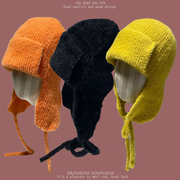 秋冬季针织帽系带雷锋帽女韩版可爱滑雪护耳保暖户外毛线帽子欧美