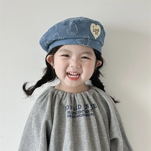 儿童贝雷帽女童ins韩版洋气牛仔帽子春秋季男童宝宝南瓜帽2岁小孩