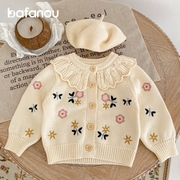 巴梵欧女宝宝衣服针织，开衫毛衣韩系婴儿外套纯棉可爱洋气时髦