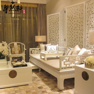 新中式白色罗汉床榫卯现代简约禅意家具客厅，躺椅卧榻实木推拉