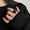 饰尚e族夸张时尚黑色锆石爱心戒指女高级感麻花叠戴925银开口指环