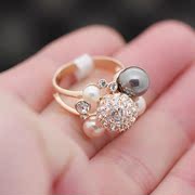 戒指女欧美装饰珍珠锆石夸张食指环戒子女式潮人镀18K玫瑰金