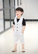 两件套男装童西装黑白坚条纹绅士儿童小西装西裤儿童外套2021韩版