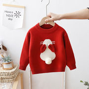 女童毛衣韩系套头加绒加厚2023冬季韩版儿童宝宝兔子针织衫洋