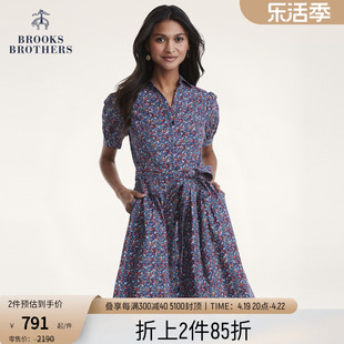 brooksbrothers布克兄弟女士春秋新碎花(新碎花)系扣收腰衬衫连衣裙