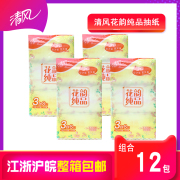 清风花韵抽取式面巾纸抽纸巾，餐巾纸卫生纸2层200抽*12包