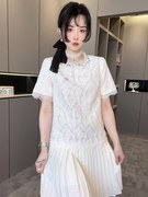 RR fashion 短袖蕾丝镂空花边连衣裙女2024夏季高腰百褶裙